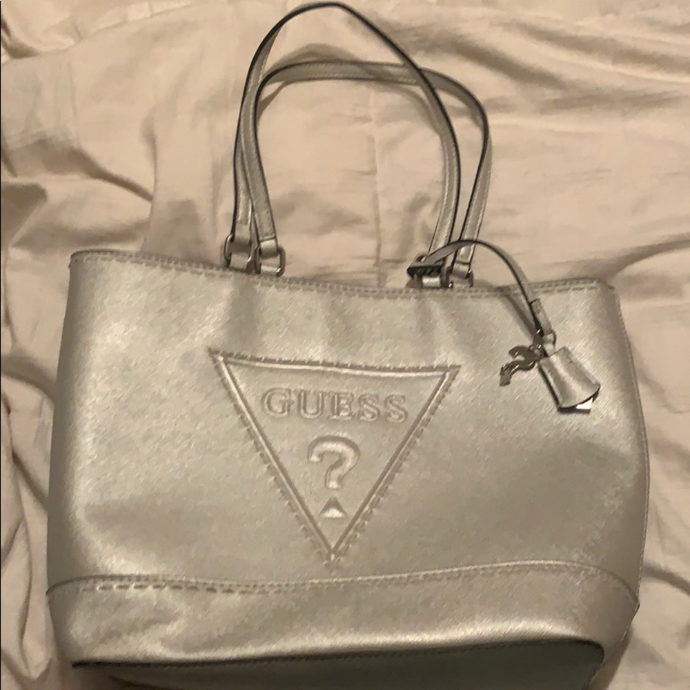 Guess silver large tote bag
